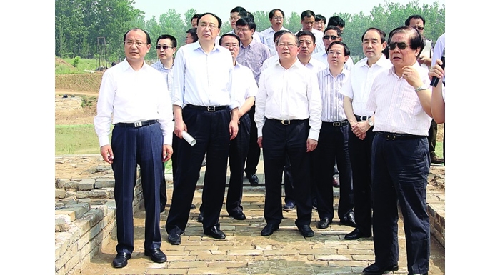 國家文化部部長蔡武、國家文物局局長勵小捷視察汶上縣南旺樞紐遺址保護和申遺工作